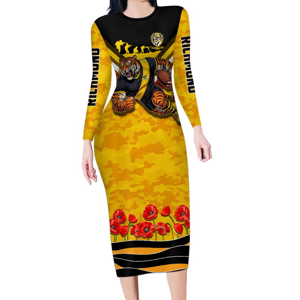 Personalised Richmond Tiger ANZAC Long Sleeve Bodycon Dress Military Remembrance Australian Football Mascot Camouflage