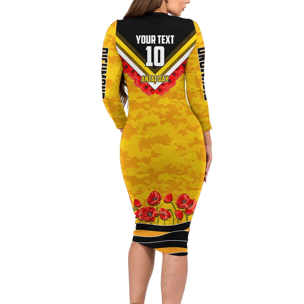 Personalised Richmond Tiger ANZAC Long Sleeve Bodycon Dress Military Remembrance Australian Football Mascot Camouflage