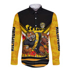 Personalised Richmond Tiger ANZAC Long Sleeve Button Shirt Military Remembrance Australian Football Mascot Camouflage