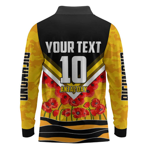 Personalised Richmond Tiger ANZAC Long Sleeve Polo Shirt Military Remembrance Australian Football Mascot Camouflage