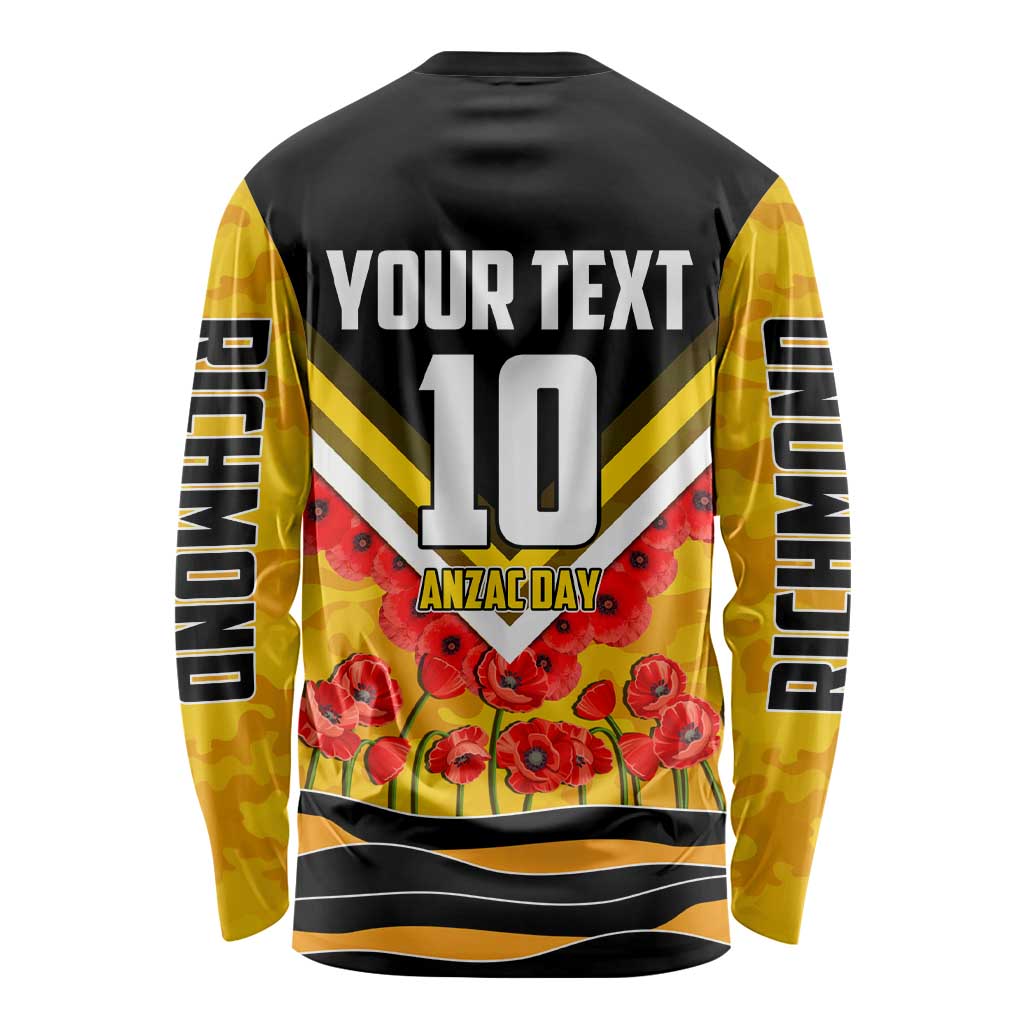Personalised Richmond Tiger ANZAC Long Sleeve Shirt Military Remembrance Australian Football Mascot Camouflage
