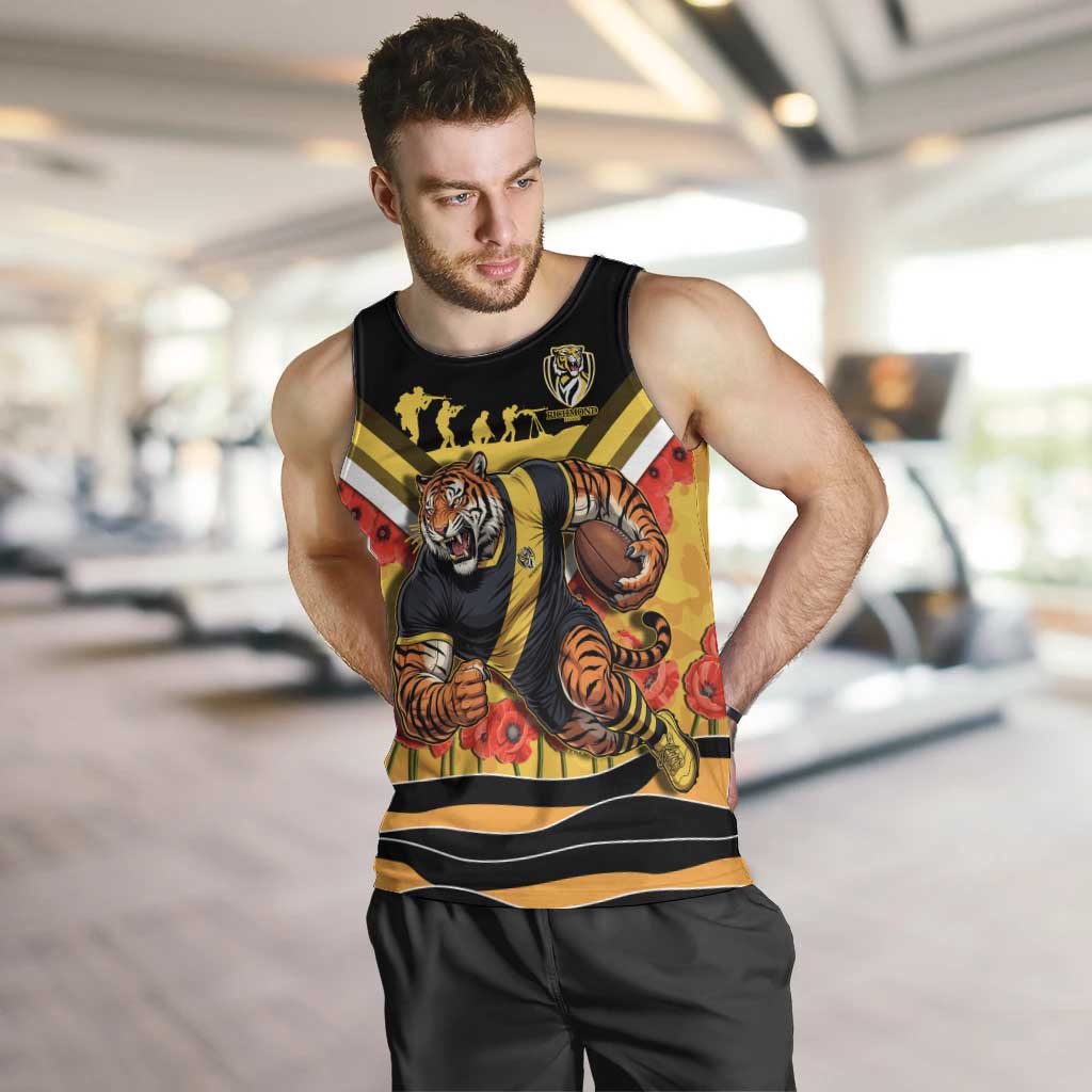 Personalised Richmond Tiger ANZAC Men Tank Top Military Remembrance Australian Football Mascot Camouflage