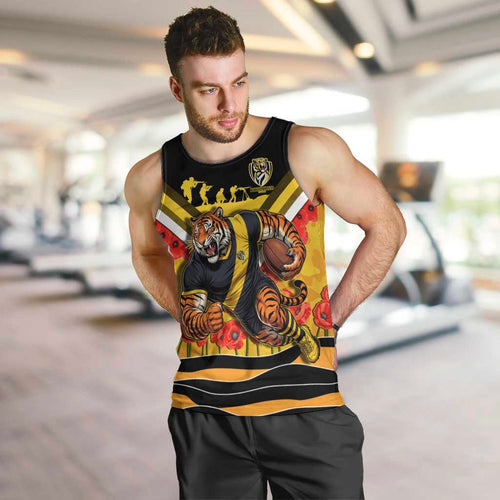 Personalised Richmond Tiger ANZAC Men Tank Top Military Remembrance Australian Football Mascot Camouflage