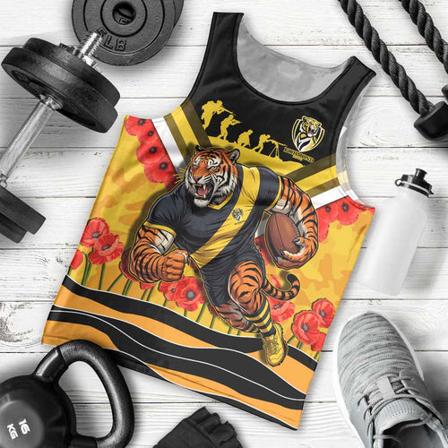 Personalised Richmond Tiger ANZAC Men Tank Top Military Remembrance Australian Football Mascot Camouflage