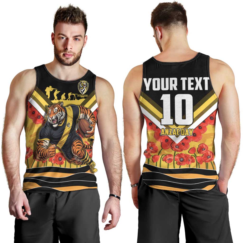 Personalised Richmond Tiger ANZAC Men Tank Top Military Remembrance Australian Football Mascot Camouflage