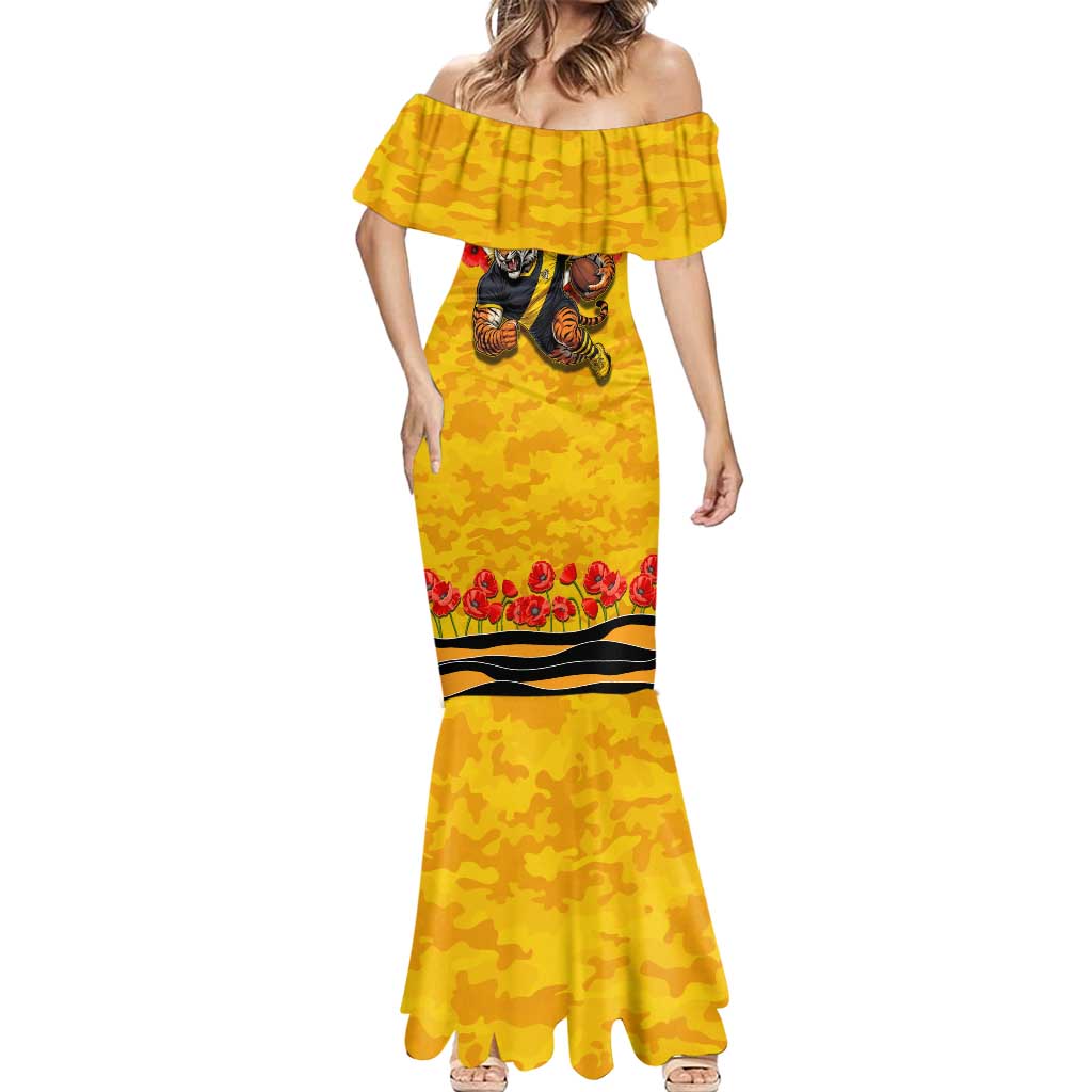Personalised Richmond Tiger ANZAC Mermaid Dress Military Remembrance Australian Football Mascot Camouflage