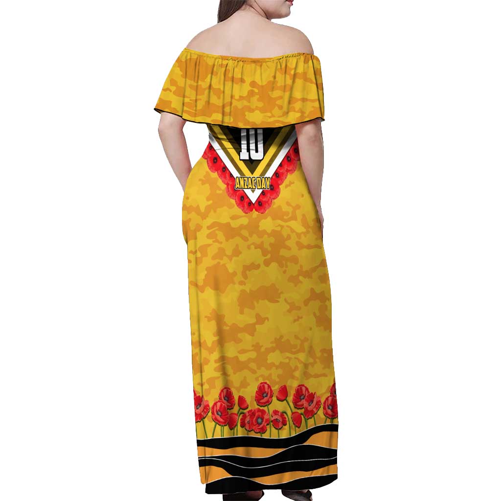 Personalised Richmond Tiger ANZAC Off Shoulder Maxi Dress Military Remembrance Australian Football Mascot Camouflage