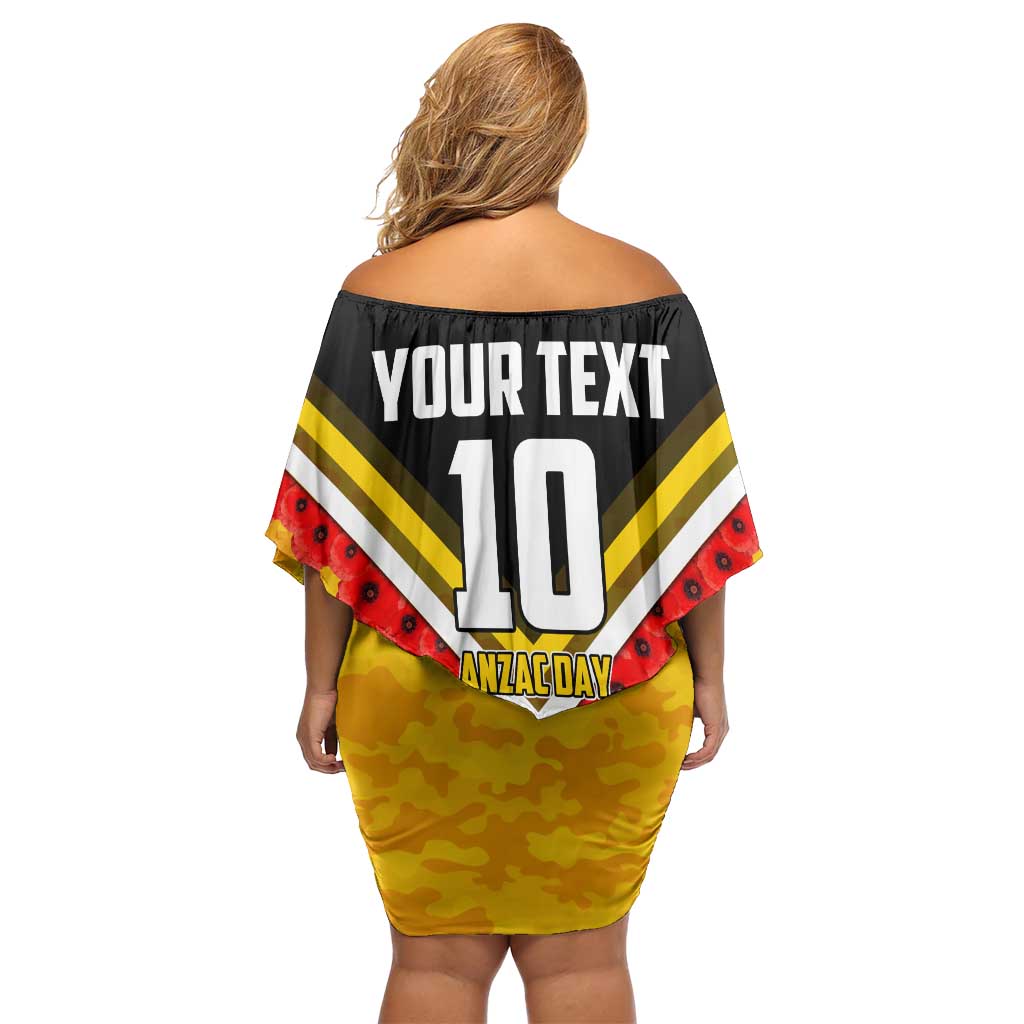 Personalised Richmond Tiger ANZAC Off Shoulder Short Dress Military Remembrance Australian Football Mascot Camouflage