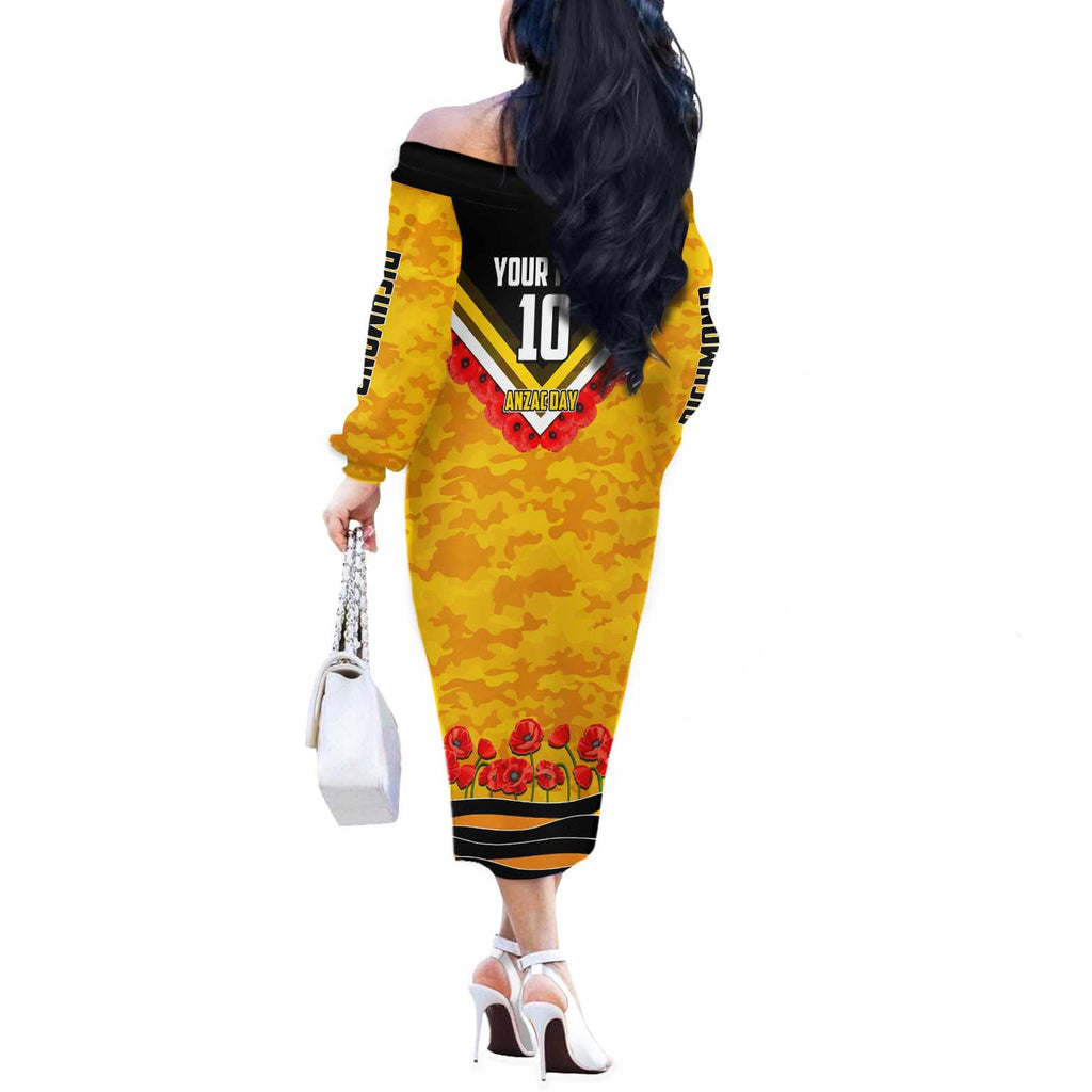 Personalised Richmond Tiger ANZAC Off The Shoulder Long Sleeve Dress Military Remembrance Australian Football Mascot Camouflage