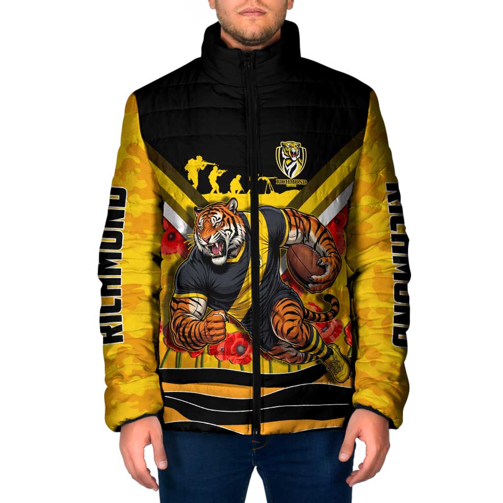 Personalised Richmond Tiger ANZAC Padded Jacket Military Remembrance Australian Football Mascot Camouflage