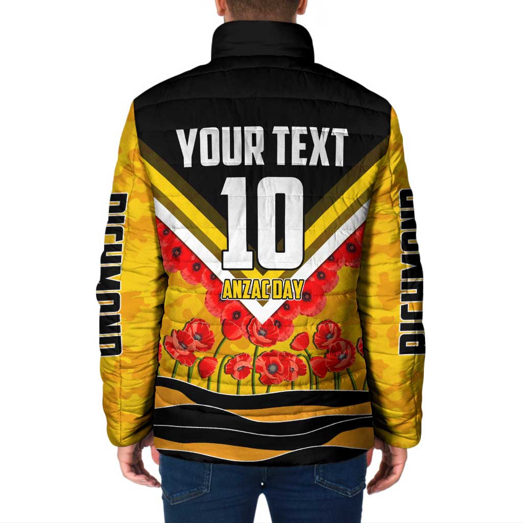 Personalised Richmond Tiger ANZAC Padded Jacket Military Remembrance Australian Football Mascot Camouflage