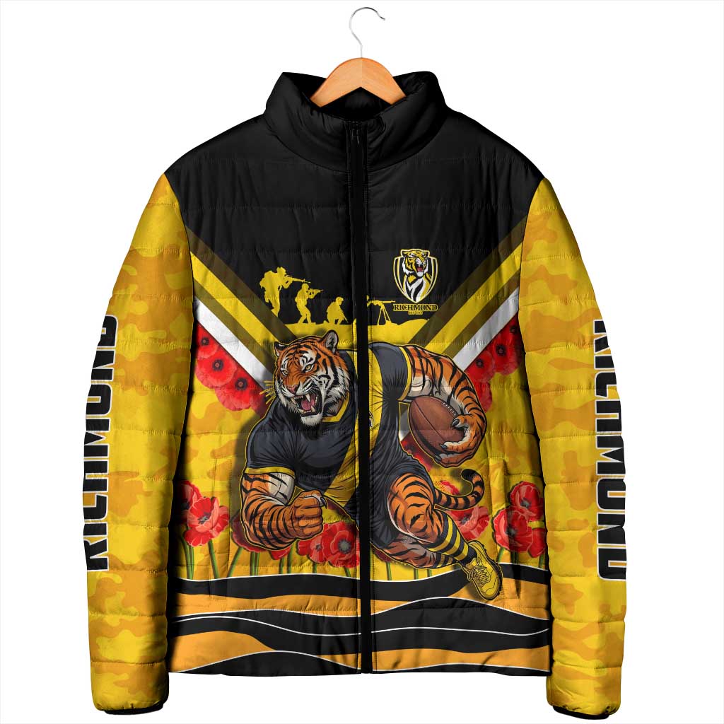 Personalised Richmond Tiger ANZAC Padded Jacket Military Remembrance Australian Football Mascot Camouflage