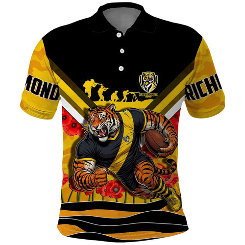 Personalised Richmond Tiger ANZAC Polo Shirt Military Remembrance Australian Football Mascot Camouflage