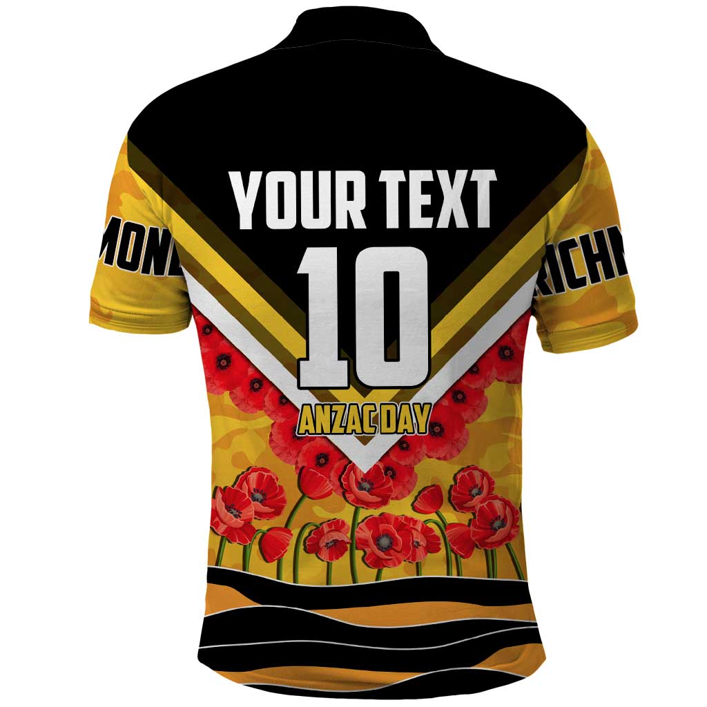 Personalised Richmond Tiger ANZAC Polo Shirt Military Remembrance Australian Football Mascot Camouflage