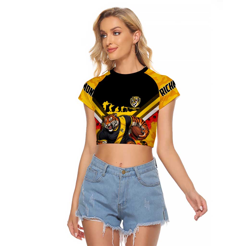 Personalised Richmond Tiger ANZAC Raglan Cropped T Shirt Military Remembrance Australian Football Mascot Camouflage