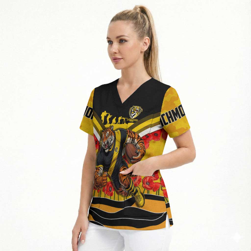 Personalised Richmond Tiger ANZAC Scrub Top Military Remembrance Australian Football Mascot Camouflage