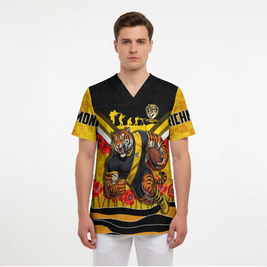 Personalised Richmond Tiger ANZAC Scrub Top Military Remembrance Australian Football Mascot Camouflage