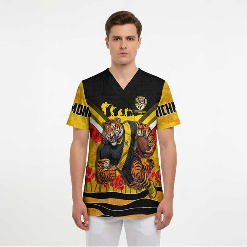 Personalised Richmond Tiger ANZAC Scrub Top Military Remembrance Australian Football Mascot Camouflage
