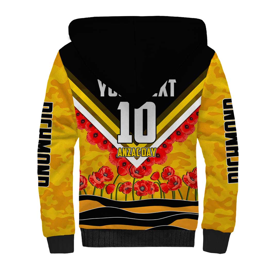 Personalised Richmond Tiger ANZAC Sherpa Hoodie Military Remembrance Australian Football Mascot Camouflage