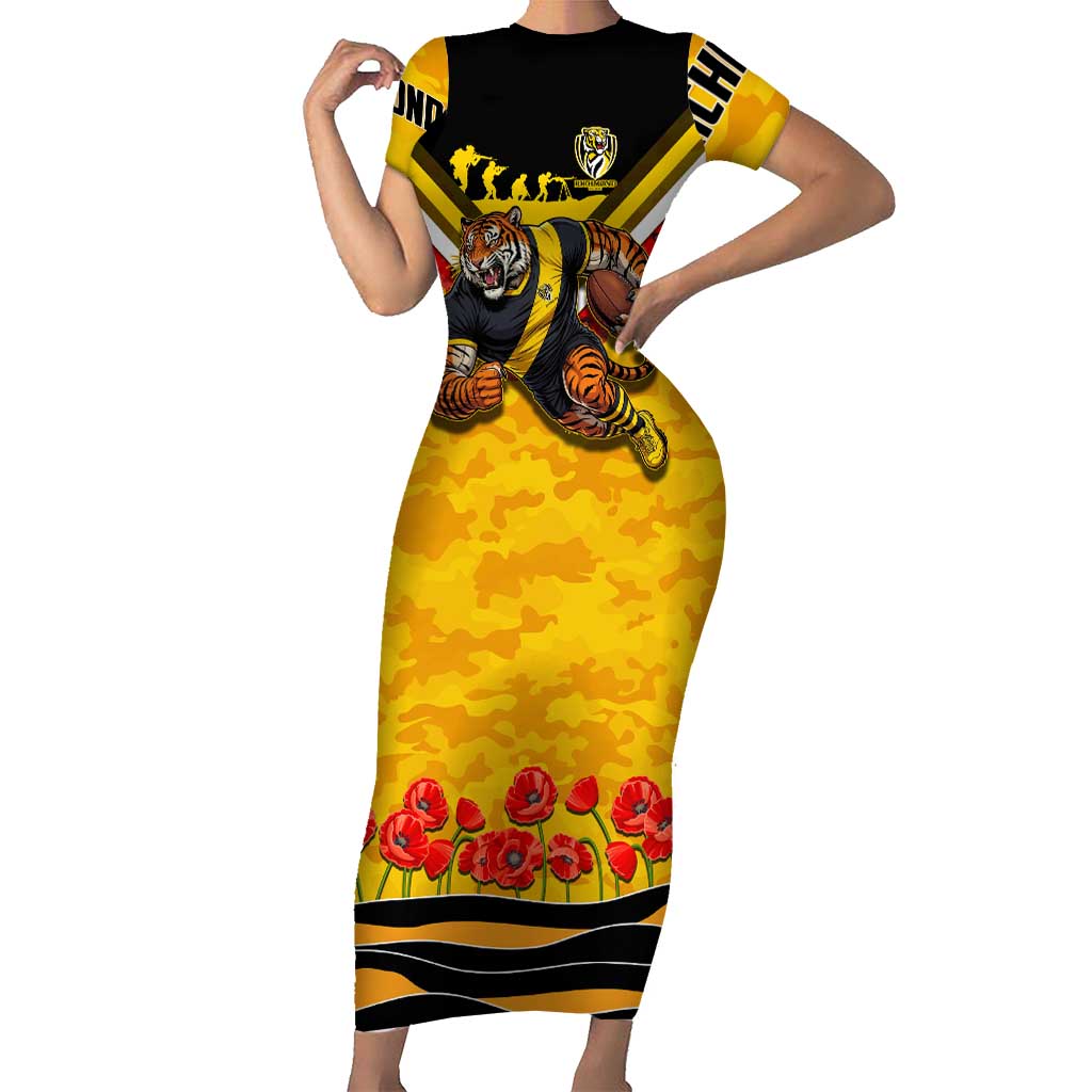 Personalised Richmond Tiger ANZAC Short Sleeve Bodycon Dress Military Remembrance Australian Football Mascot Camouflage