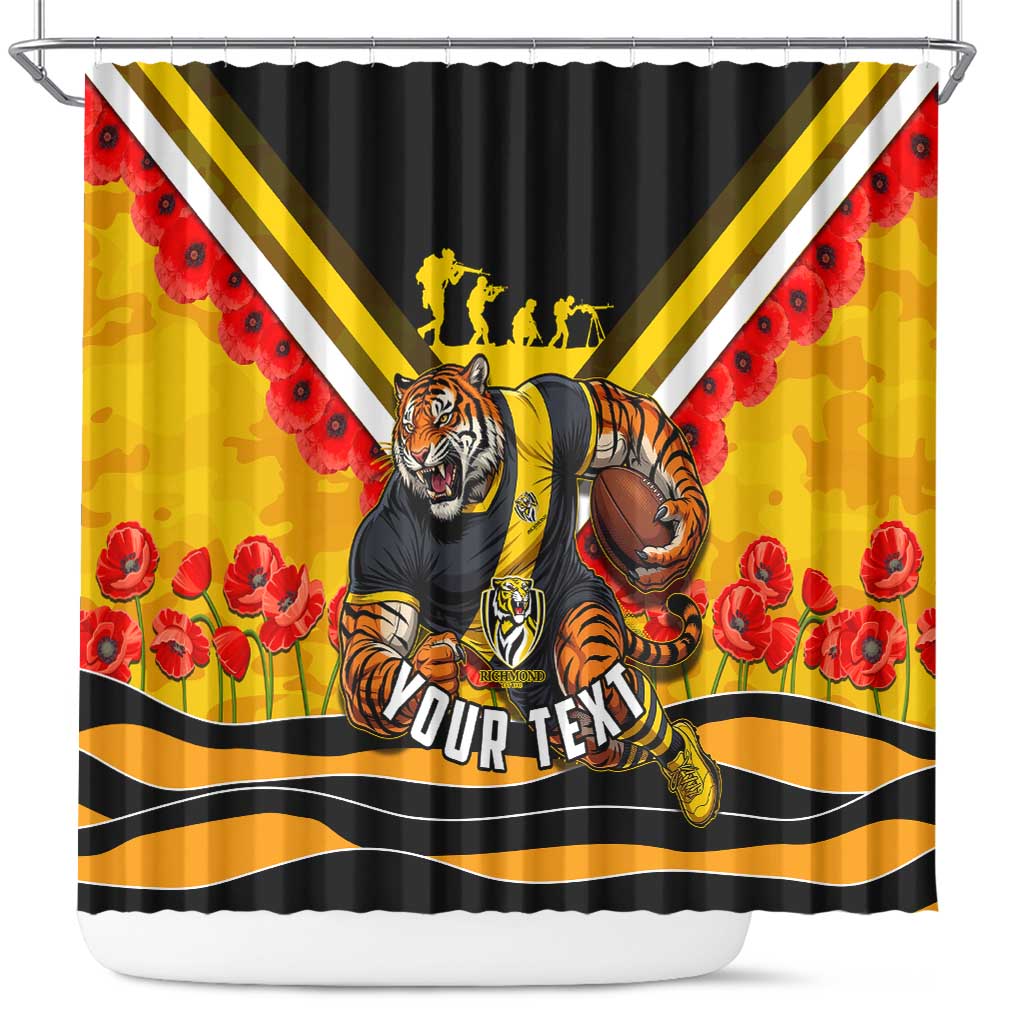 Personalised Richmond Tiger ANZAC Shower Curtain Military Remembrance Australian Football Mascot Camouflage