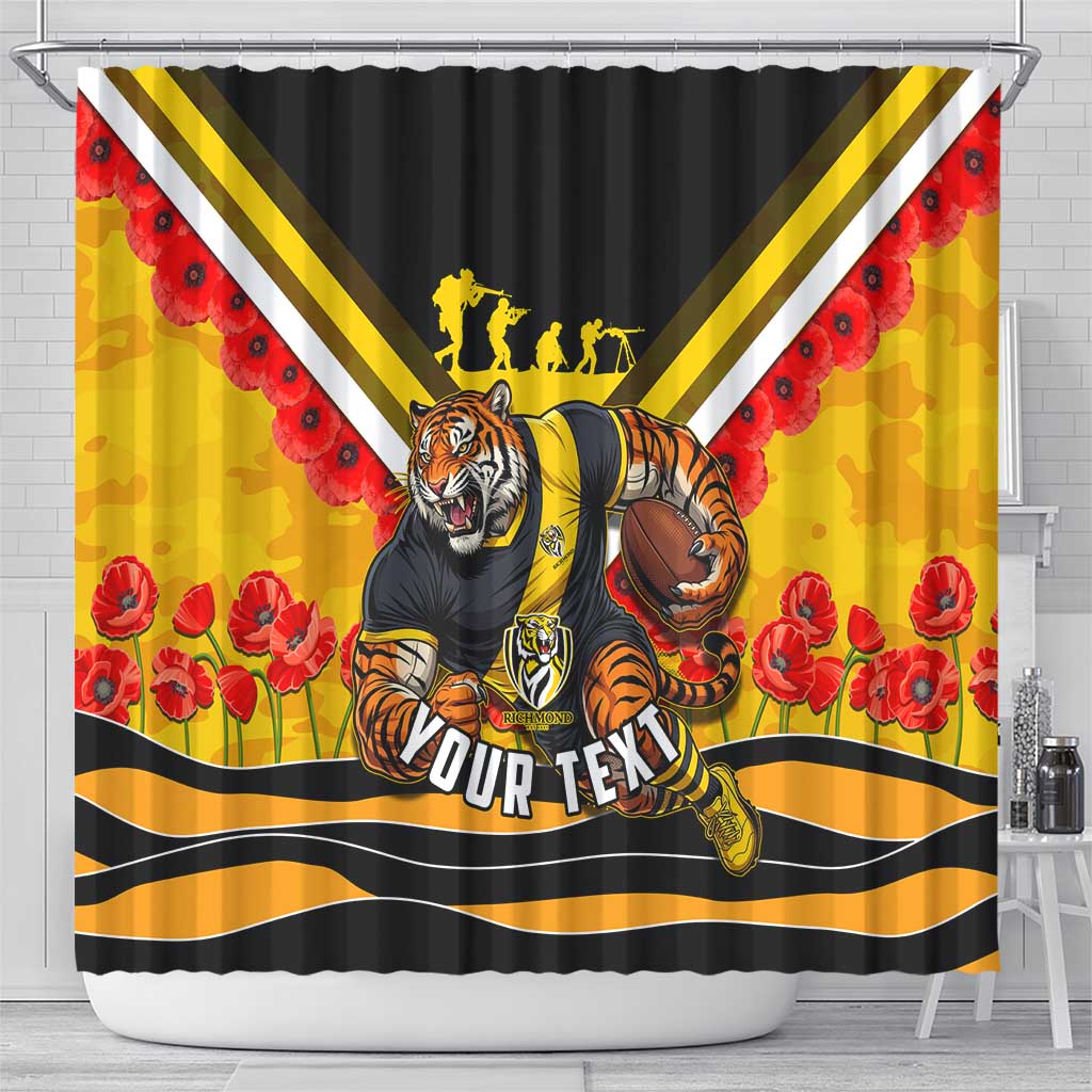Personalised Richmond Tiger ANZAC Shower Curtain Military Remembrance Australian Football Mascot Camouflage