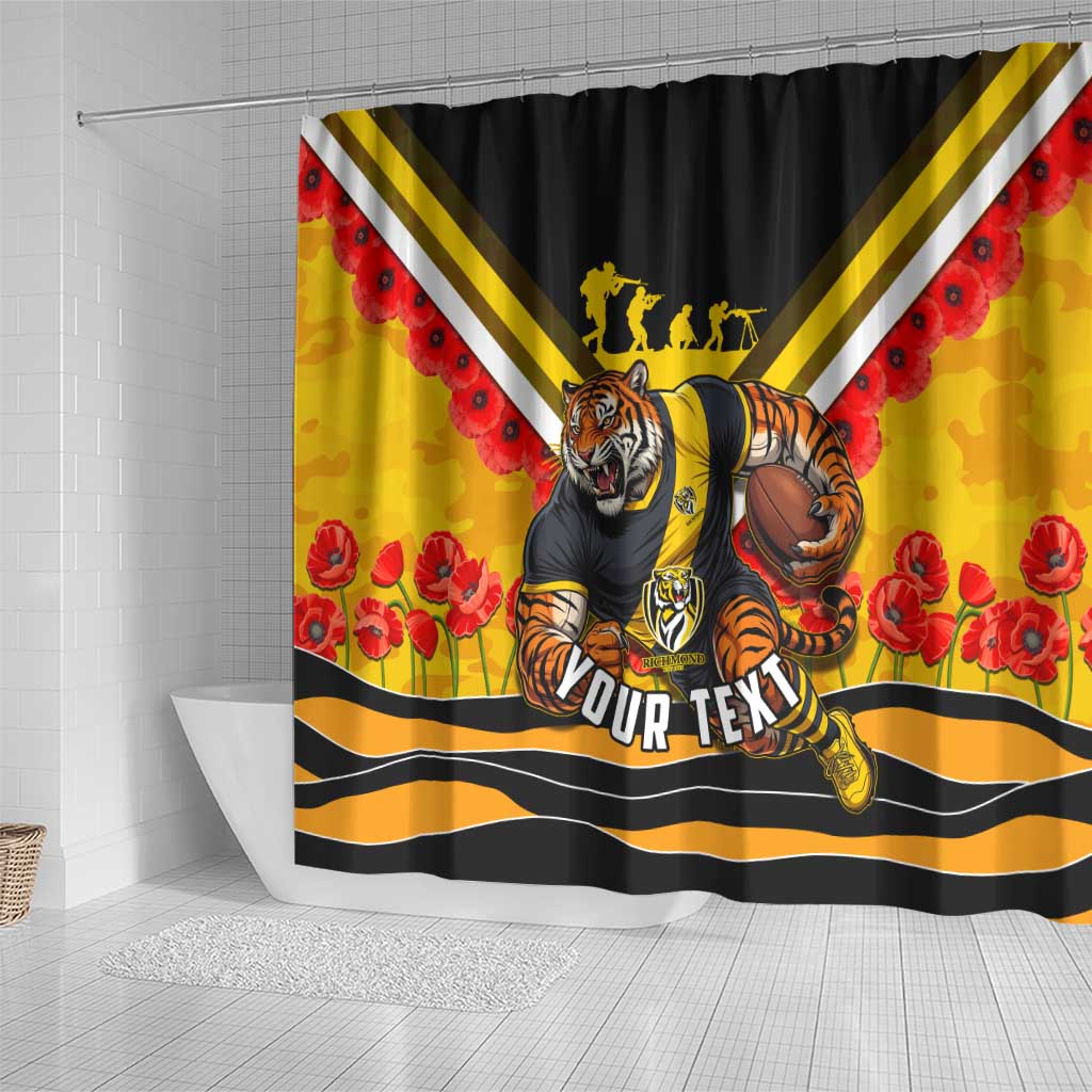 Personalised Richmond Tiger ANZAC Shower Curtain Military Remembrance Australian Football Mascot Camouflage