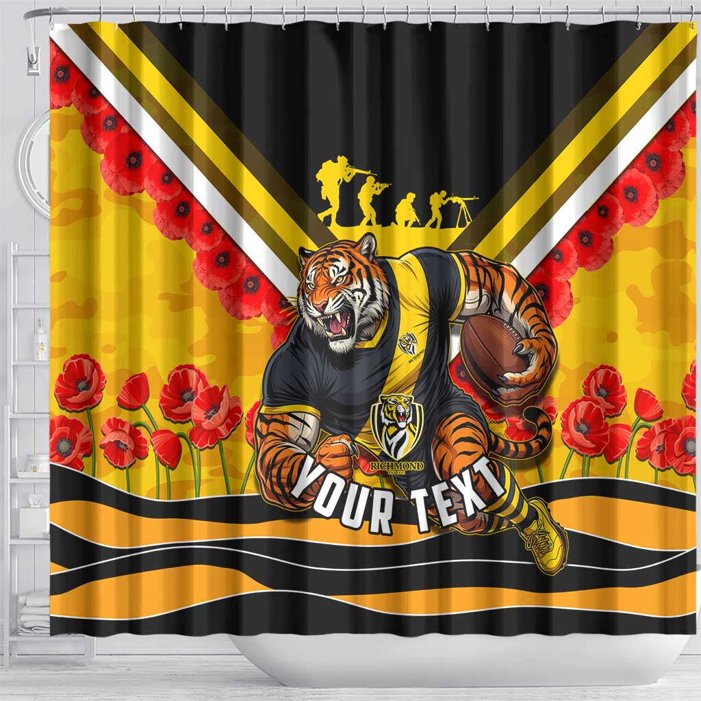 Personalised Richmond Tiger ANZAC Shower Curtain Military Remembrance Australian Football Mascot Camouflage