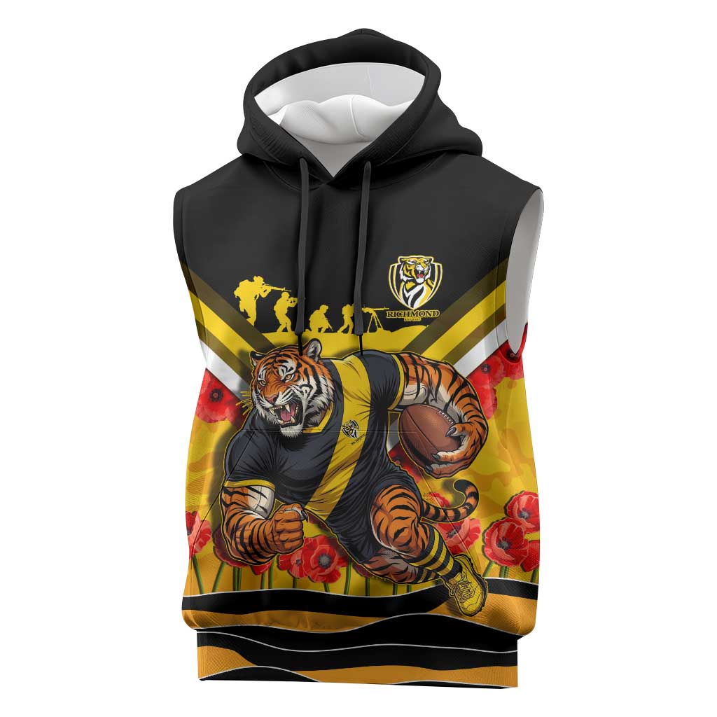 Personalised Richmond Tiger ANZAC Sleeveless Hoodie Military Remembrance Australian Football Mascot Camouflage