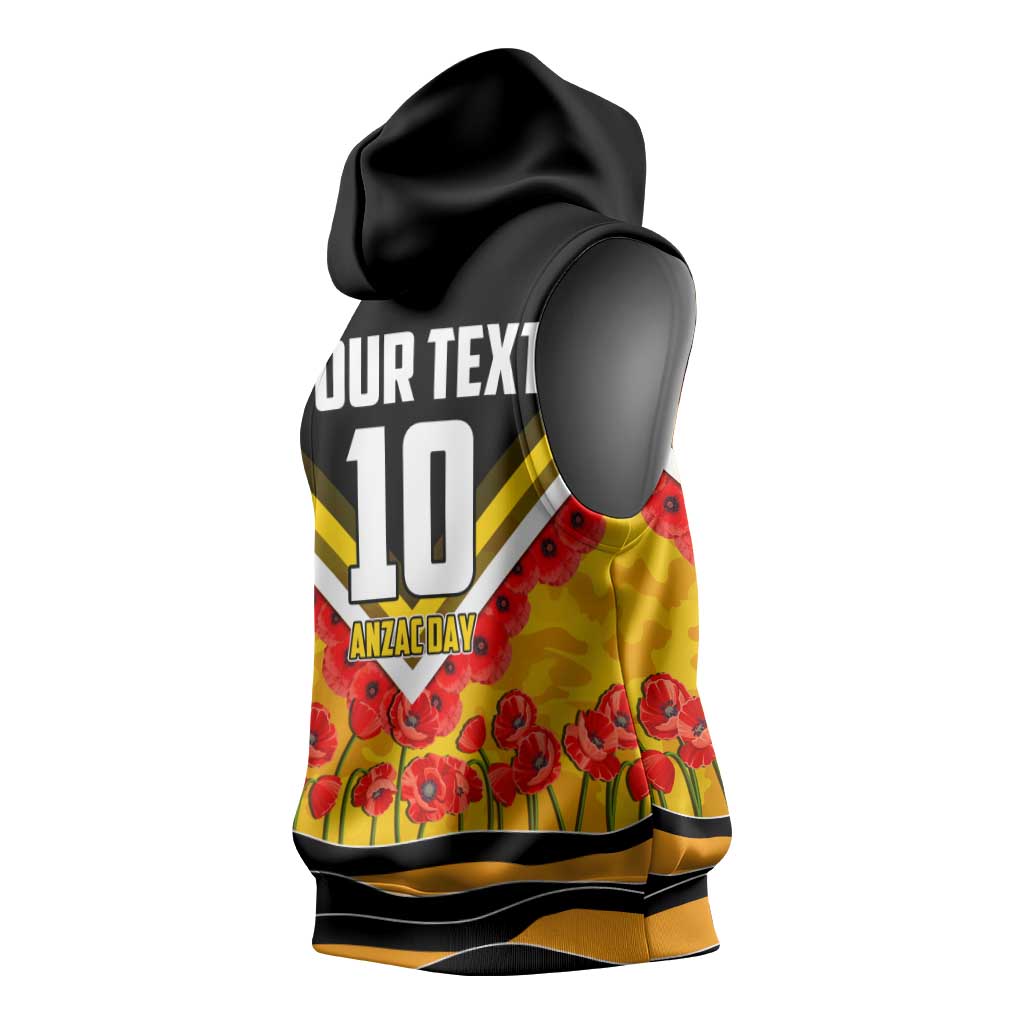 Personalised Richmond Tiger ANZAC Sleeveless Hoodie Military Remembrance Australian Football Mascot Camouflage