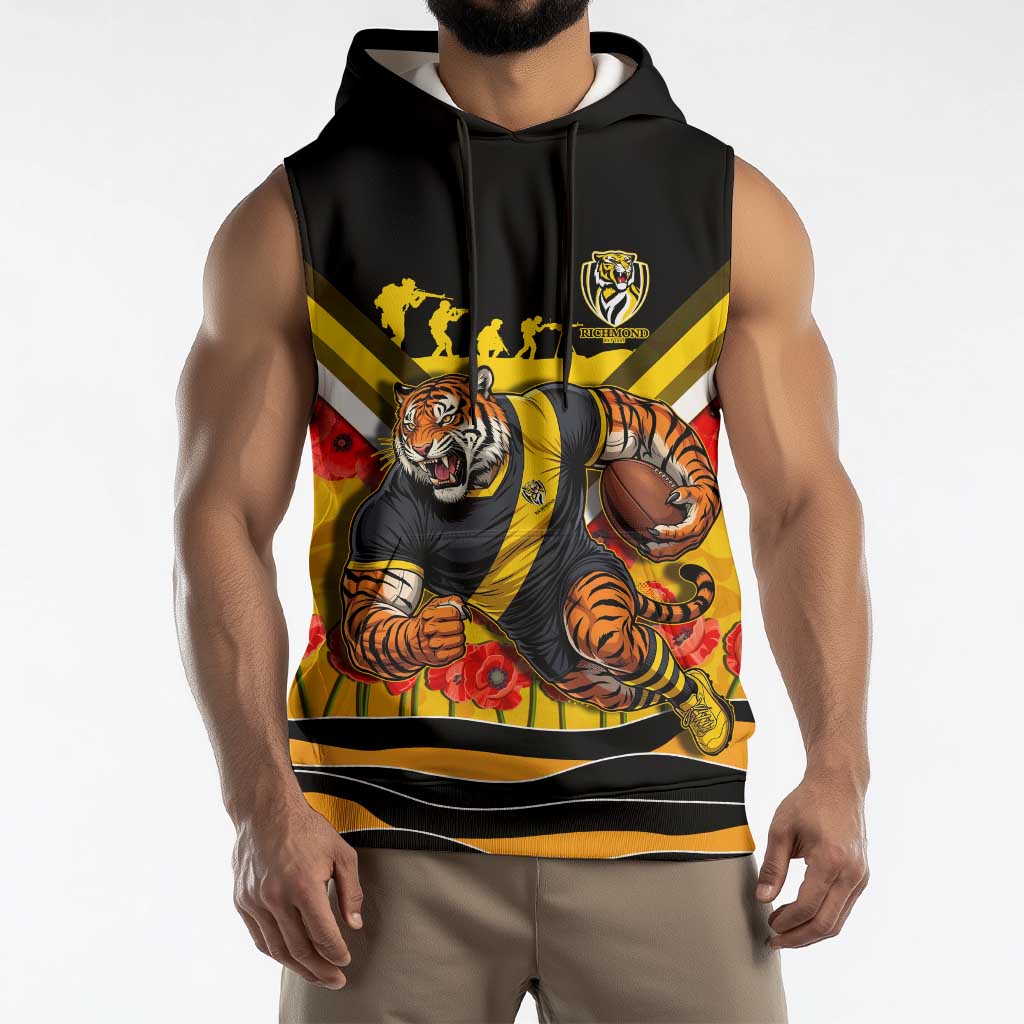 Personalised Richmond Tiger ANZAC Sleeveless Hoodie Military Remembrance Australian Football Mascot Camouflage