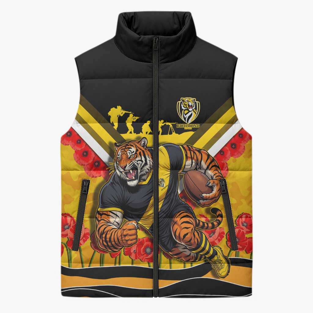 Personalised Richmond Tiger ANZAC Sleeveless Puffer Jacket Military Remembrance Australian Football Mascot Camouflage