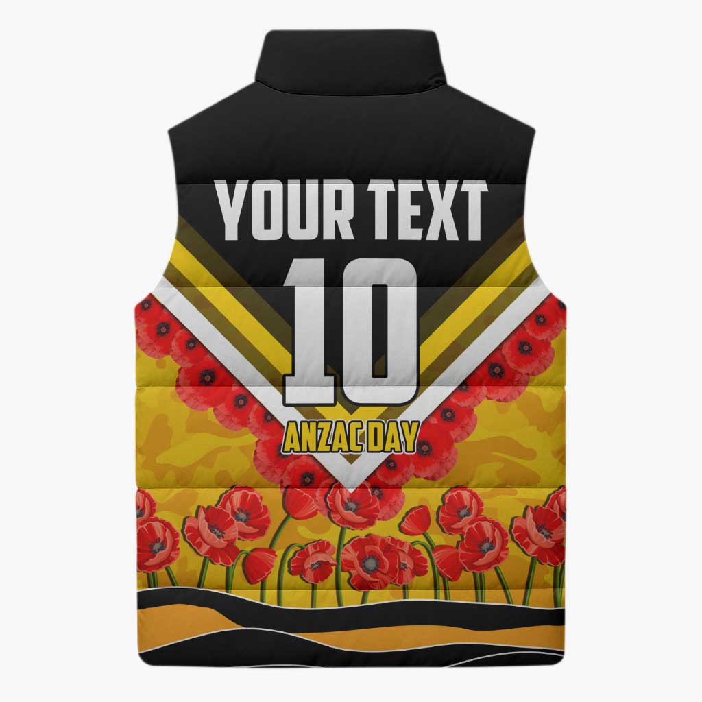Personalised Richmond Tiger ANZAC Sleeveless Puffer Jacket Military Remembrance Australian Football Mascot Camouflage