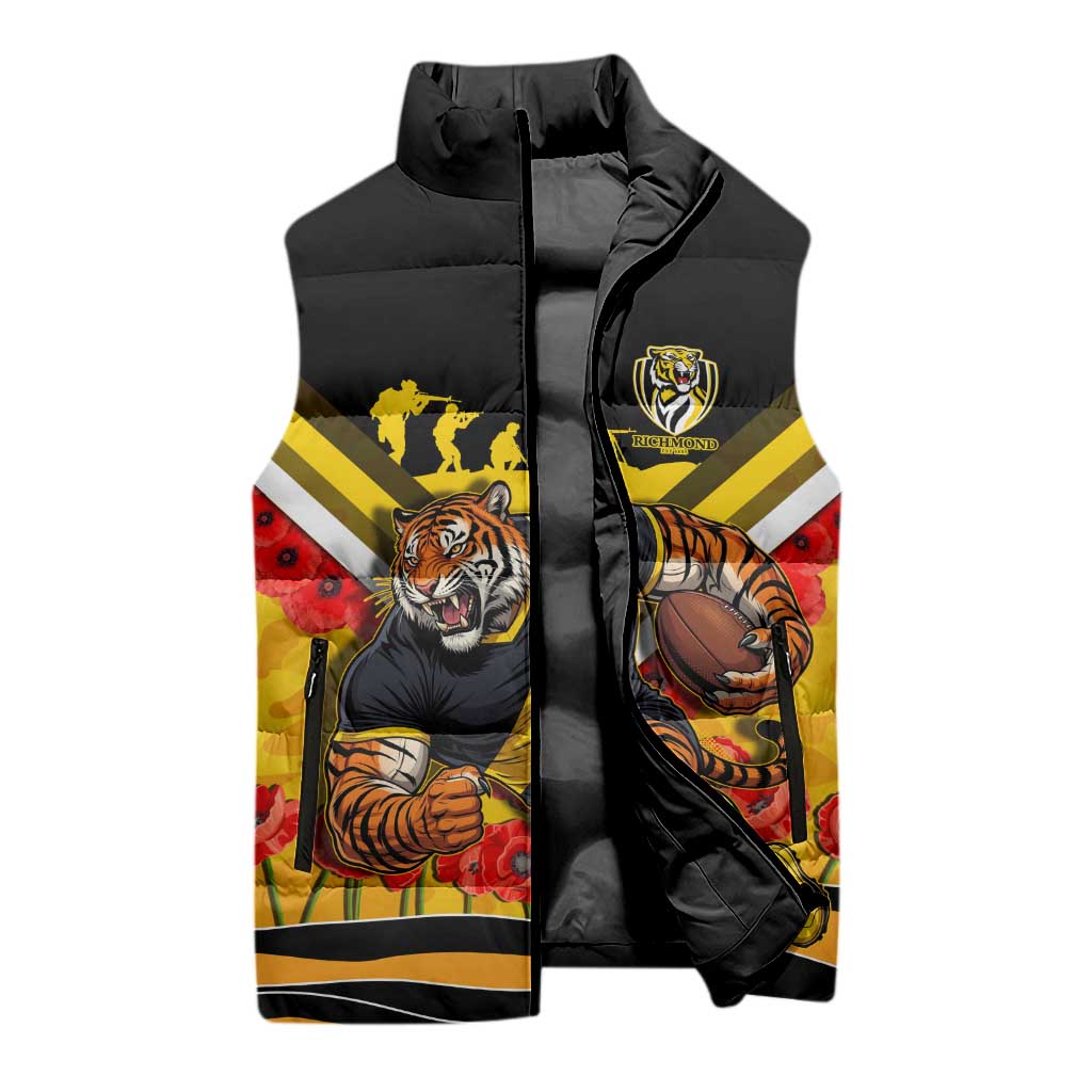 Personalised Richmond Tiger ANZAC Sleeveless Puffer Jacket Military Remembrance Australian Football Mascot Camouflage