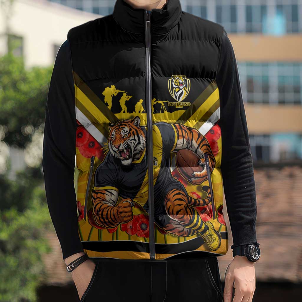 Personalised Richmond Tiger ANZAC Sleeveless Puffer Jacket Military Remembrance Australian Football Mascot Camouflage