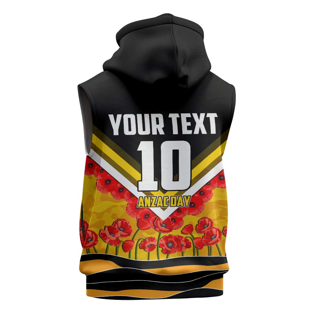 Personalised Richmond Tiger ANZAC Sleeveless Zip Hoodie Military Remembrance Australian Football Mascot Camouflage