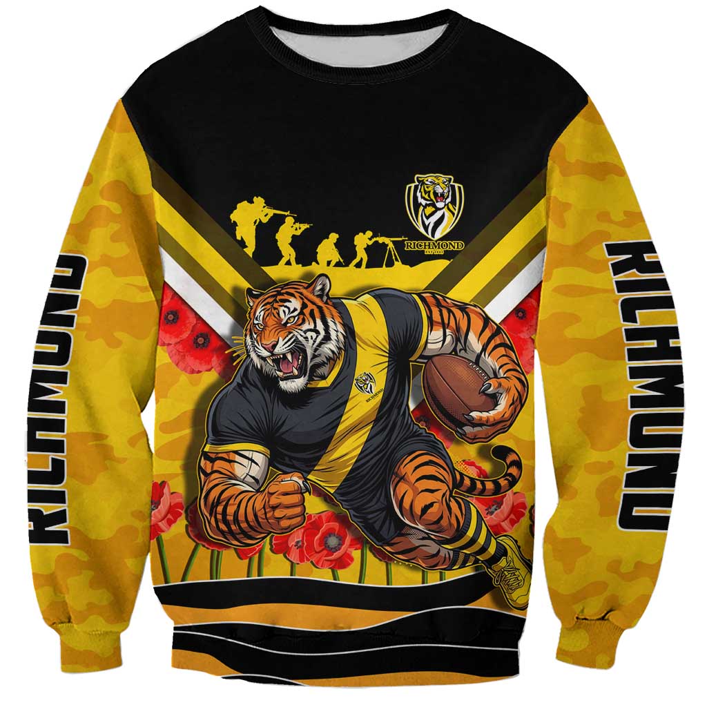 Personalised Richmond Tiger ANZAC Sweatshirt Military Remembrance Australian Football Mascot Camouflage
