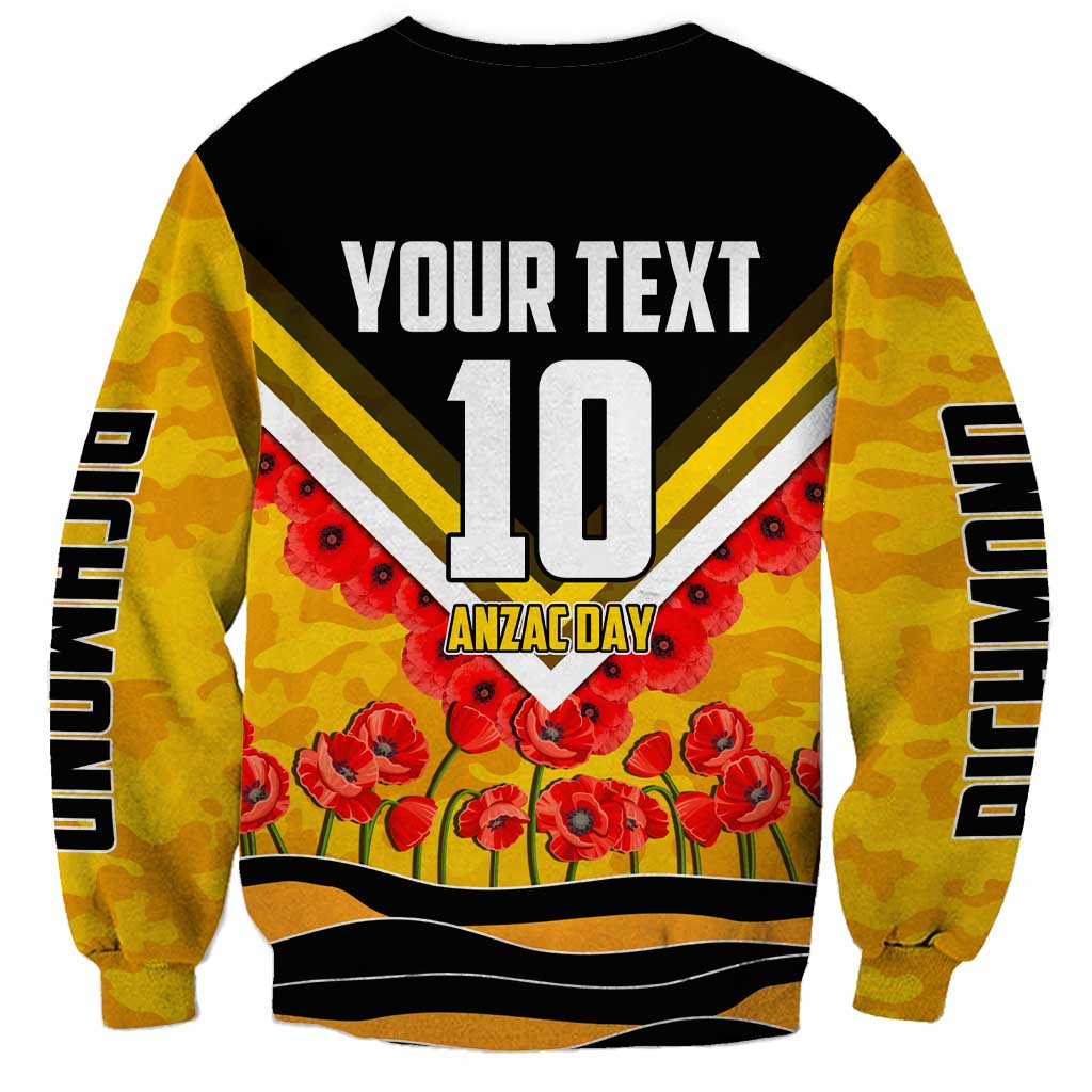 Personalised Richmond Tiger ANZAC Sweatshirt Military Remembrance Australian Football Mascot Camouflage