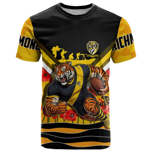 Personalised Richmond Tiger ANZAC T Shirt Military Remembrance Australian Football Mascot Camouflage