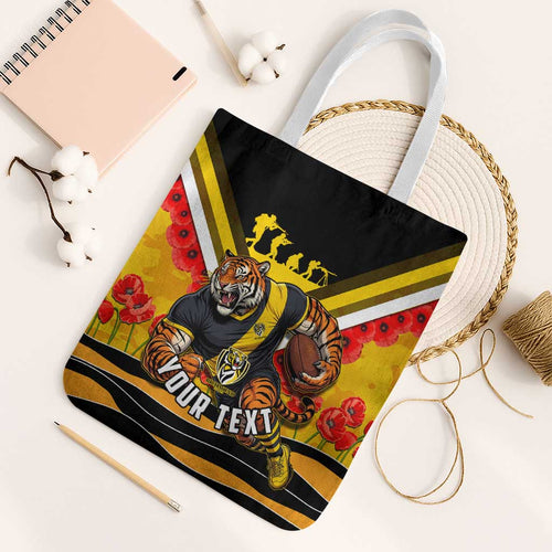 Personalised Richmond Tiger ANZAC Tote Bag Military Remembrance Australian Football Mascot Camouflage