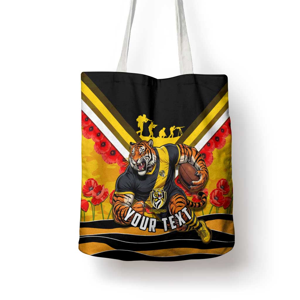 Personalised Richmond Tiger ANZAC Tote Bag Military Remembrance Australian Football Mascot Camouflage