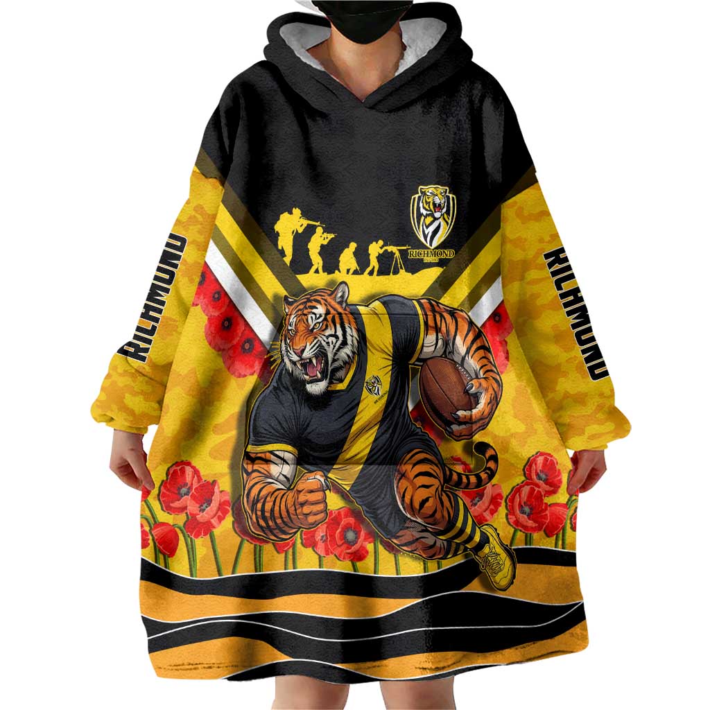 Personalised Richmond Tiger ANZAC Wearable Blanket Hoodie Military Remembrance Australian Football Mascot Camouflage