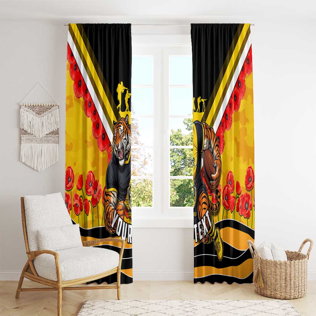 Personalised Richmond Tiger ANZAC Window Curtain Military Remembrance Australian Football Mascot Camouflage