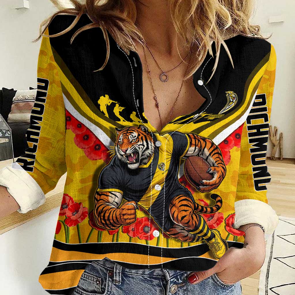 Personalised Richmond Tiger ANZAC Women Casual Shirt Military Remembrance Australian Football Mascot Camouflage