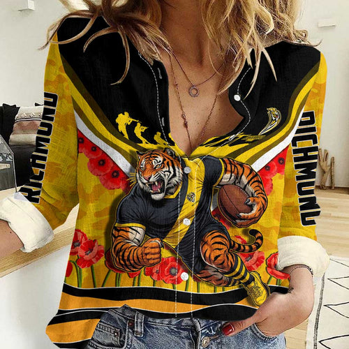 Personalised Richmond Tiger ANZAC Women Casual Shirt Military Remembrance Australian Football Mascot Camouflage