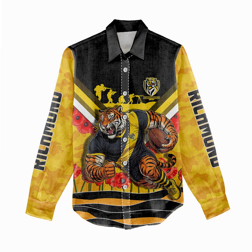 Personalised Richmond Tiger ANZAC Women Casual Shirt Military Remembrance Australian Football Mascot Camouflage