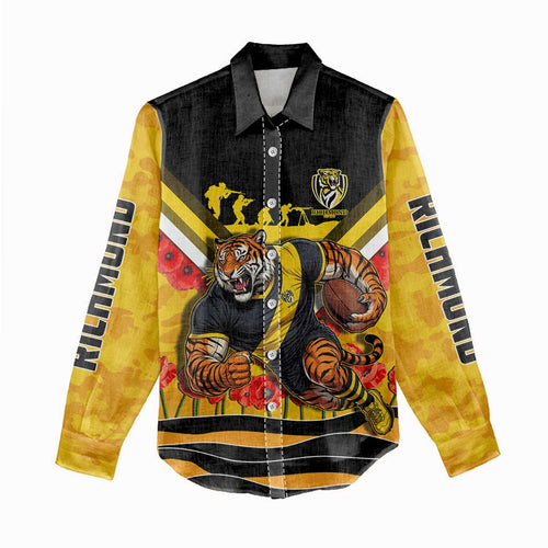 Personalised Richmond Tiger ANZAC Women Casual Shirt Military Remembrance Australian Football Mascot Camouflage