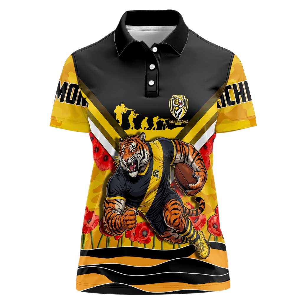 Personalised Richmond Tiger ANZAC Women Polo Shirt Military Remembrance Australian Football Mascot Camouflage