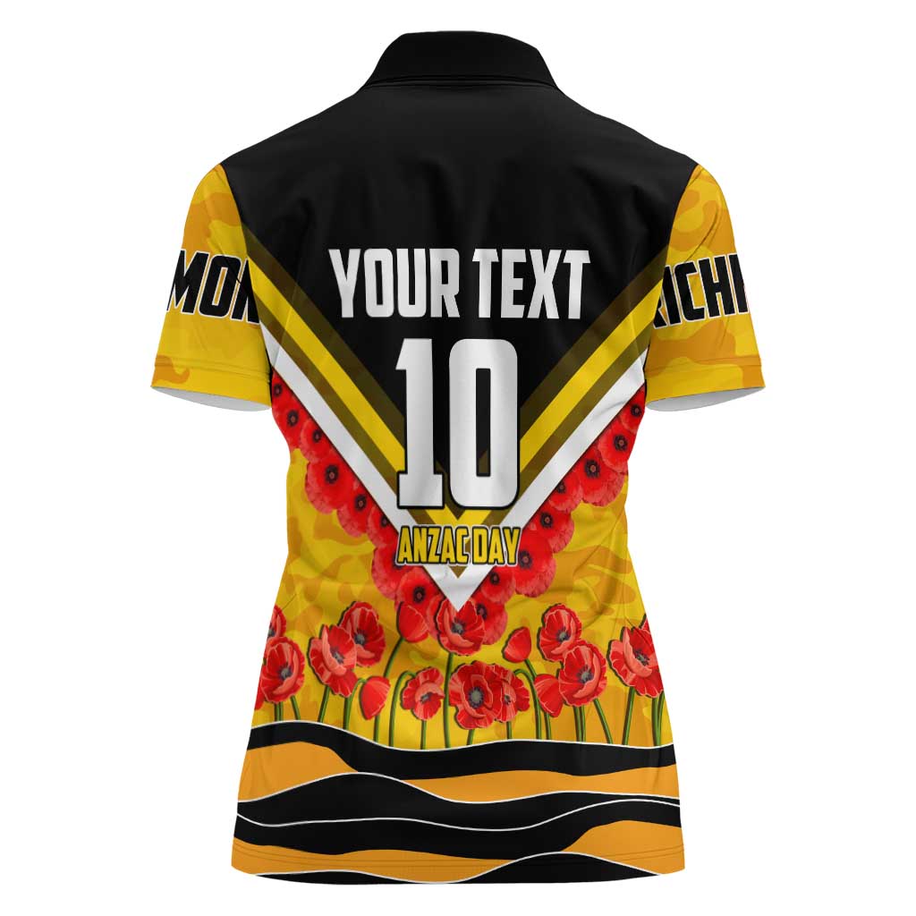 Personalised Richmond Tiger ANZAC Women Polo Shirt Military Remembrance Australian Football Mascot Camouflage