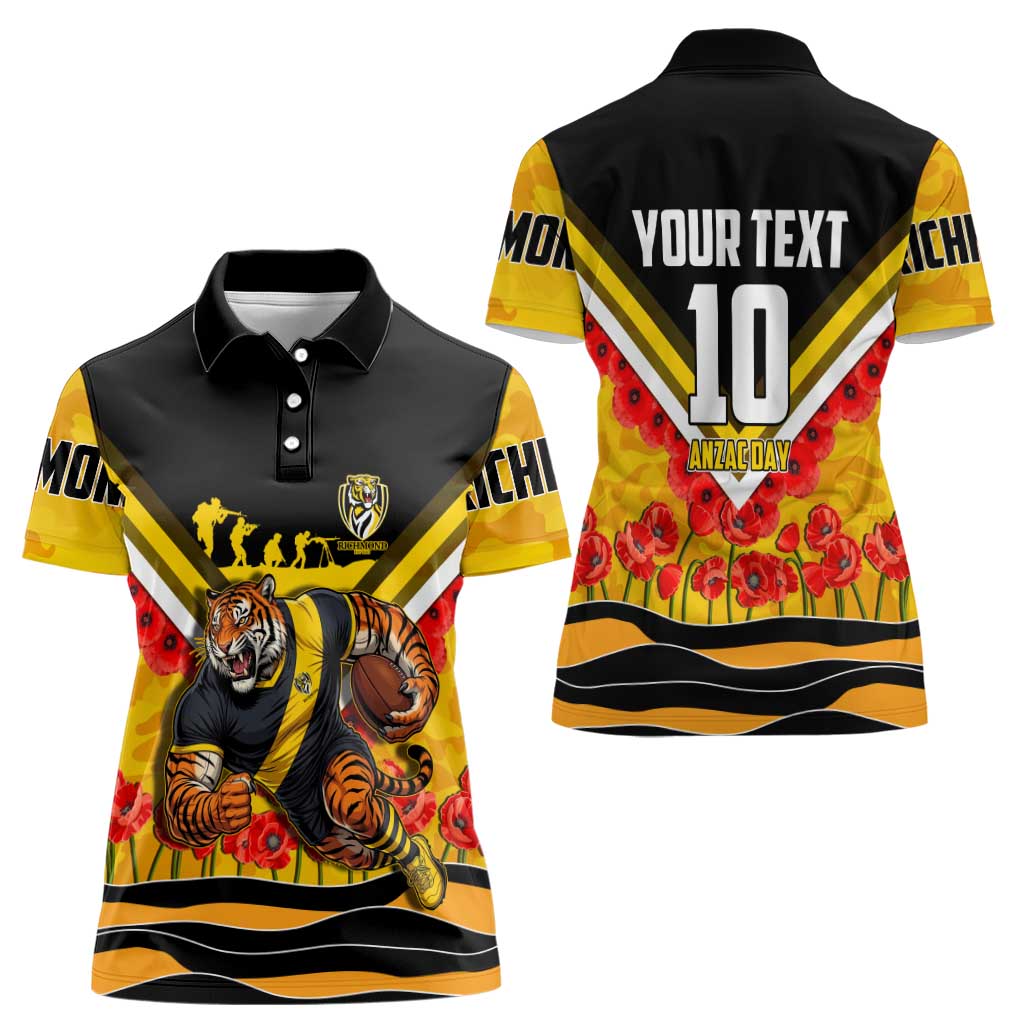 Personalised Richmond Tiger ANZAC Women Polo Shirt Military Remembrance Australian Football Mascot Camouflage